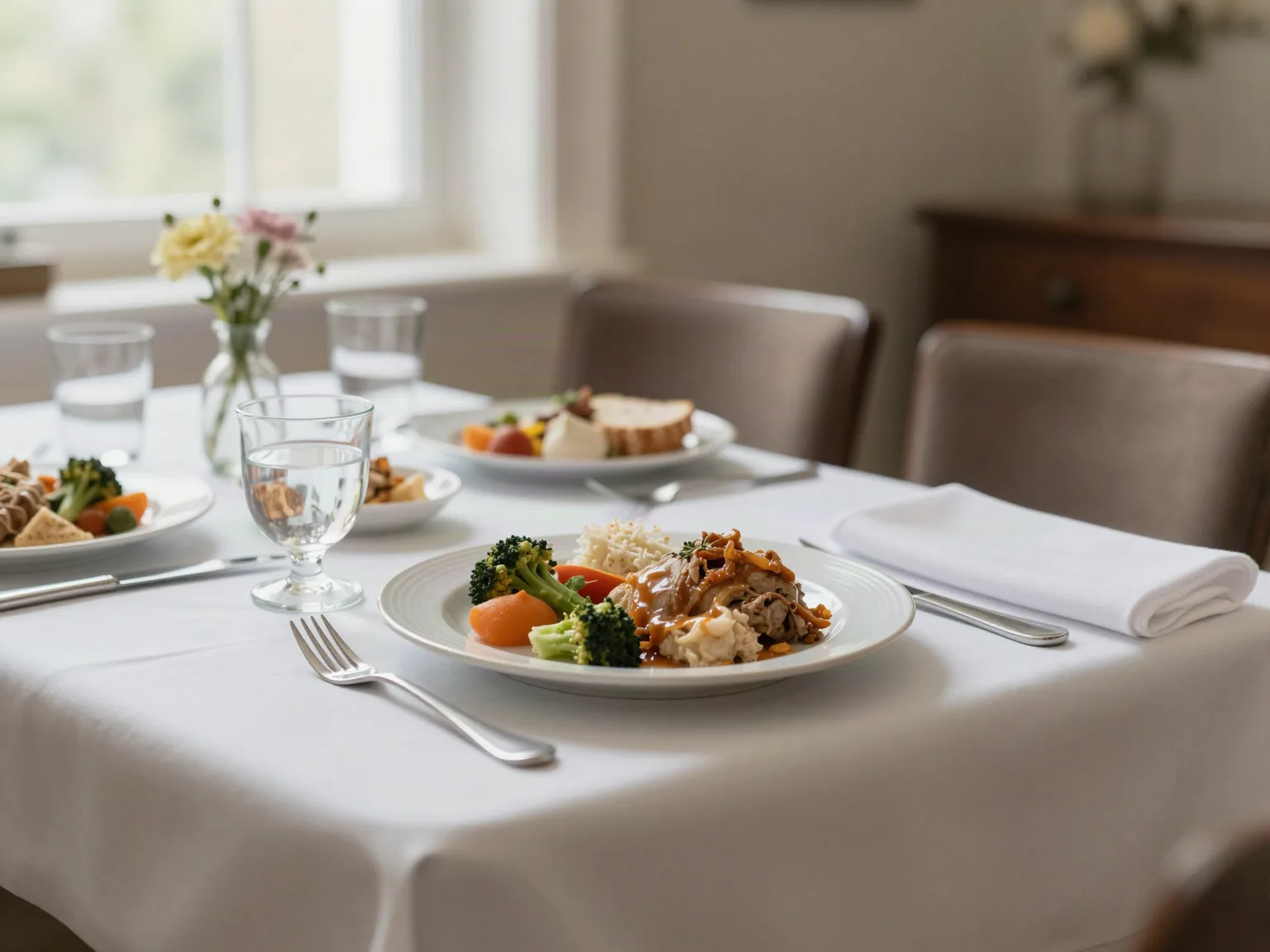 Festlich gedeckter Tisch beim Silvester-Gala-Dinner in einer Seniorenresidenz